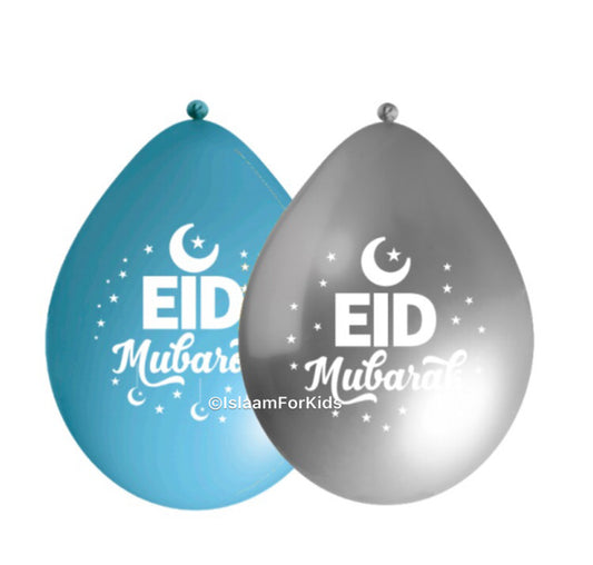 EId Mubarak ballonnen Blauw/zilver (10 stuks)