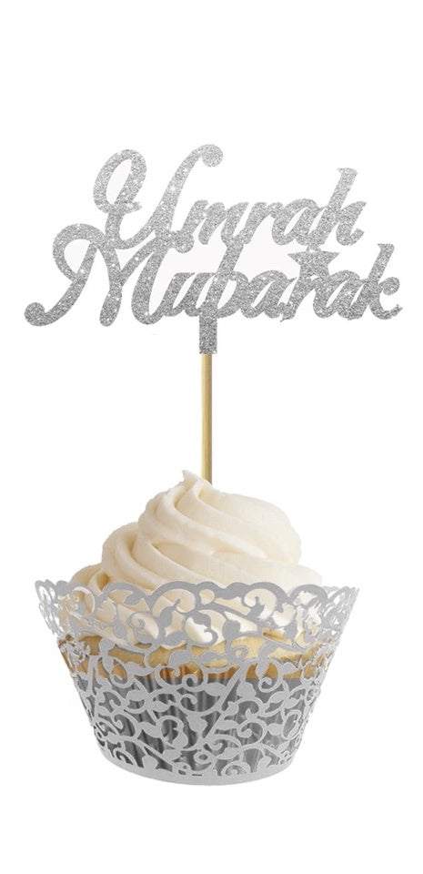 Umrah Mubarak Cupcake prikkers zilver