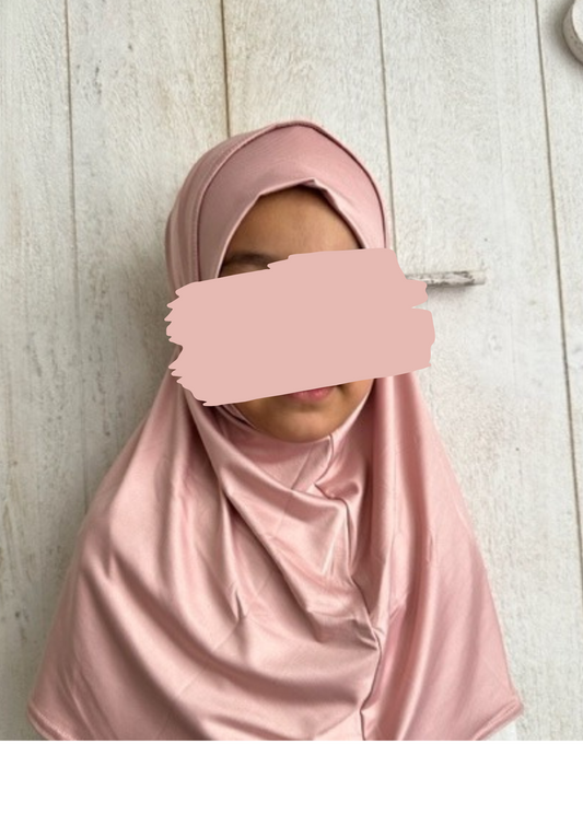 2 delige stretch kinder hoofddoek zacht roze