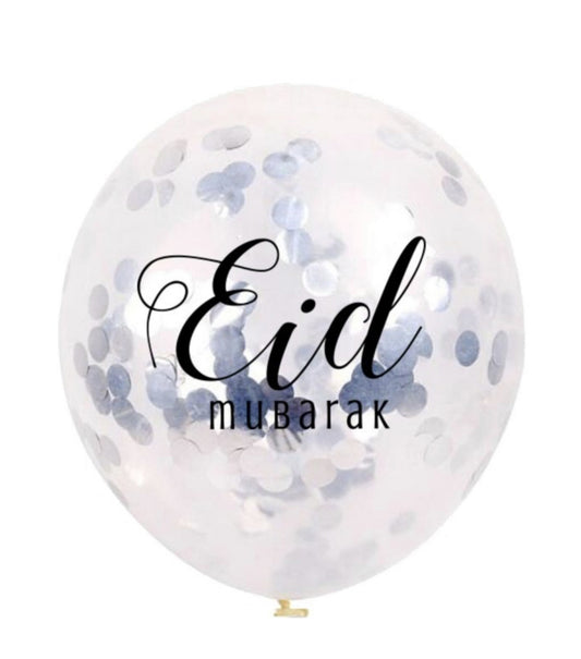 Ballonnen Eid Mubarak confetti zilver (6 stuks)