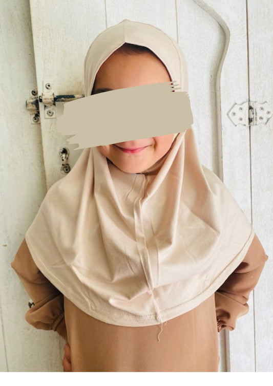 1 delige stretch kinder hoofddoek licht beige